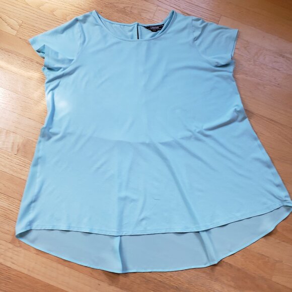 Lands' End Women's Aqua Blue Hi-Low Cotton Blend Short Sleeve Top, Size: 1X - Picture 4 of 16